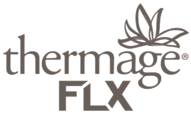 Thermage FLX logo with floral design.