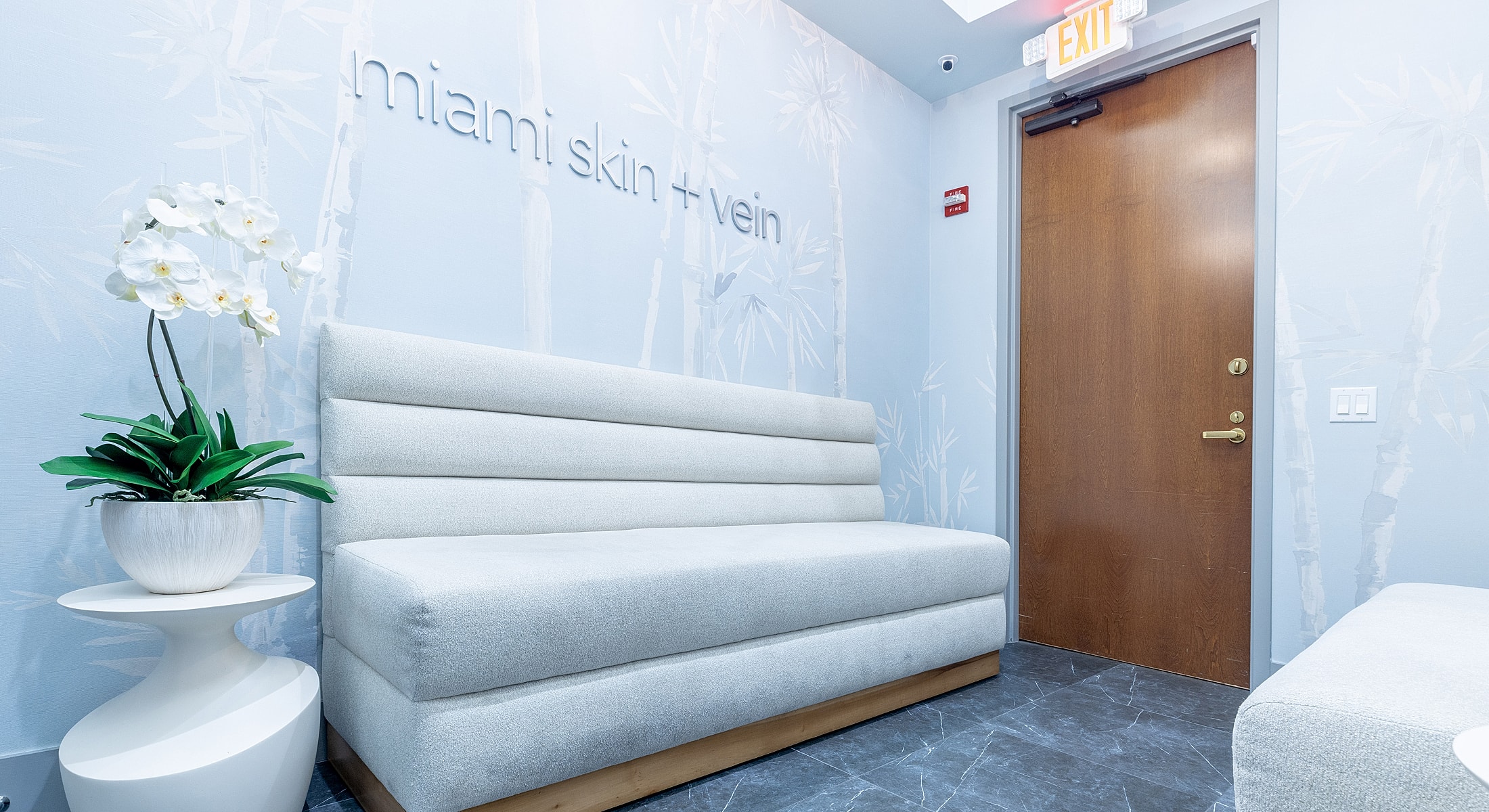 Modern waiting area at Miami Skin + Vein
